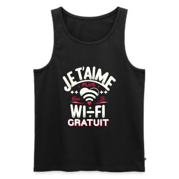Je T'aime Plus Que Wi-Fi - Cadeau Humour Couple - Débardeur bio Premium Homme - noir - Devant - Michal (187cm)