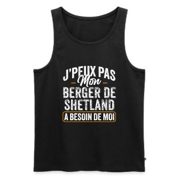 J'Peux Pas Mon Berger de Shetland A Besoin De Moi - Débardeur bio Premium Homme - noir - Devant - Michal (187cm)