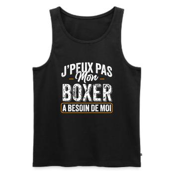 J'Peux Pas Mon Boxer A Besoin De Moi - Débardeur bio Premium Homme - noir - Devant - Michal (187cm)