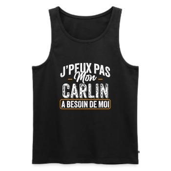 J'Peux Pas Mon Carlin A Besoin De Moi - Débardeur bio Premium Homme - noir - Devant - Michal (187cm)
