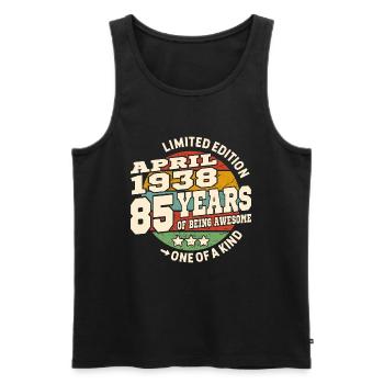 Born in April 1938 - 85 years old - Men's Premium Organic Tank Top - black - Front - Michal (187cm)