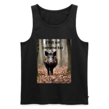 sanglier et chasseur - Débardeur bio Premium Homme - noir - Devant - Michal (187cm)