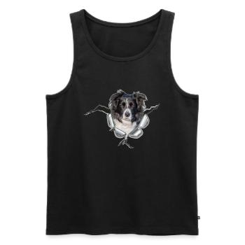 Border Collie im *Metall-Loch* - Männer Premium Bio Tank Top - Schwarz - Vorne - AI Model Male 178 light (178cm)