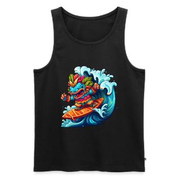 Comic Monster on Surfboard with Big Wave - Men's Premium Organic Tank Top - black - Front - Michal (187cm)