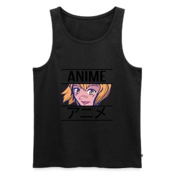 Manga girl with the word Anime in Japanese Kanji - Men's Premium Organic Tank Top - black - Front - AI Model Male 178 light (178cm)