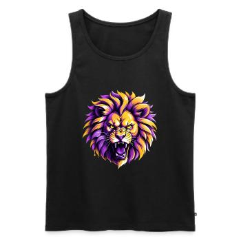 Lion jaune et violet Los Angeles - Débardeur bio Premium Homme - noir - Devant - Michal (187cm)