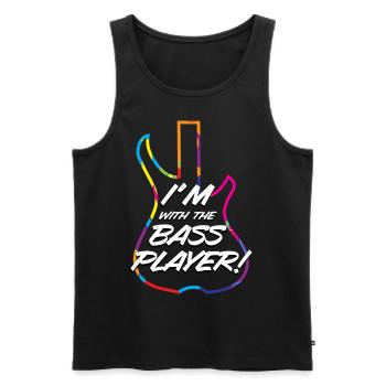 I'M WITH THE BASS LOGO - WHITE TEXT & COLOUR LOGO - Men's Premium Organic Tank Top - black - Front - AI Model Male 178 light (178cm)