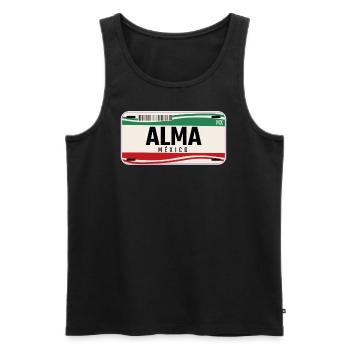 Alma Personalisierte mexikanische Fahrzeugkennzeichen mit Namen - Männer Premium Bio Tank Top - Schwarz - Vorne - AI Model Male 178 light (178cm)