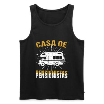 Retraités camping-car - Débardeur bio Premium Homme - noir - Devant - AI Model Male 178 light (178cm)
