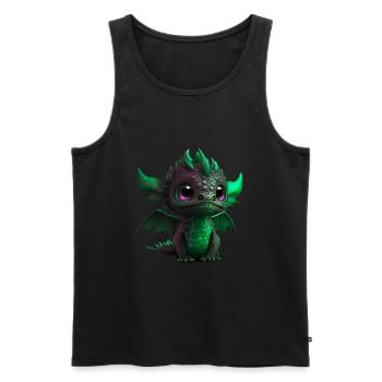 Bébé Dragon Vert| Mignon bébé dragon vert - Débardeur bio Premium Homme - noir - Devant - AI Model Male 178 light (178cm)