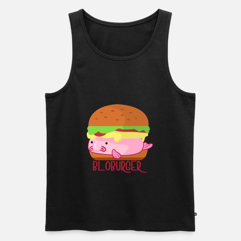 Rosa Blobfisch als Burger - Männer Premium Bio Tank Top - Schwarz