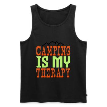 Le camping est ma thérapie - Débardeur bio Premium Homme - noir - Devant - AI Model Male 178 light (178cm)