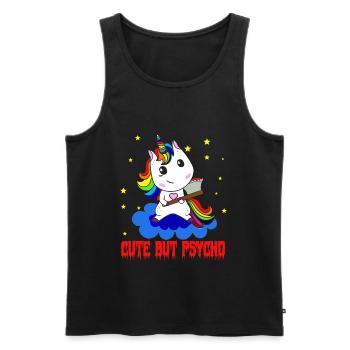 Licorne, licorne mais phycho, folie licorne - Débardeur bio Premium Homme - noir - Devant - Michal (187cm)