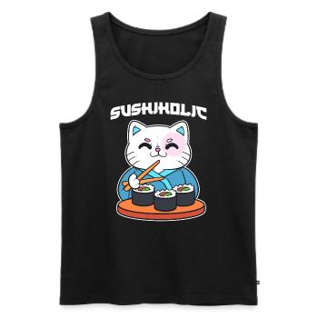 Le chat mange des sushis Amateur de sushis - Débardeur bio Premium Homme - noir - Devant - AI Model Male 178 light (178cm)