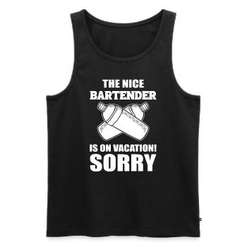 The Nice Bartender Is On Vacation! Sorry. Kellner - Men's Premium Organic Tank Top - black - Front - AI Model Male 178 light (178cm)