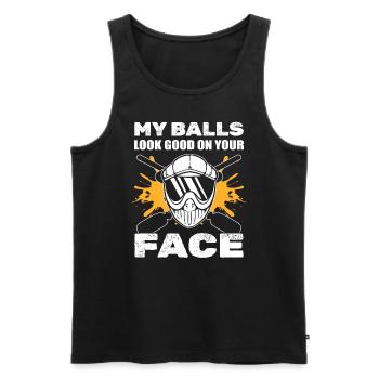 Mes balles ont fière allure sur votre visage Athlètes - Débardeur bio Premium Homme - noir - Devant - AI Model Male 178 light (178cm)