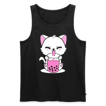 Cat Drinking Boba Cat Lover - Men's Premium Organic Tank Top - black - Front - Michal (187cm)