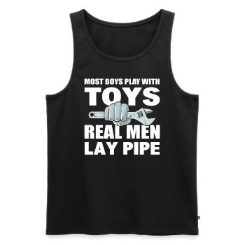 Echte Männer legen Pfeife Fitter dämpfen - Männer Premium Bio Tank Top - Schwarz - Vorne - Michal (187cm)