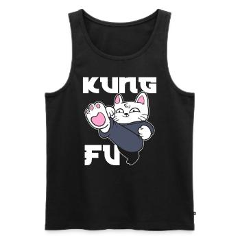 Kung Fu Cat Katzenmama - Männer Premium Bio Tank Top - Schwarz - Vorne - Michal (187cm)