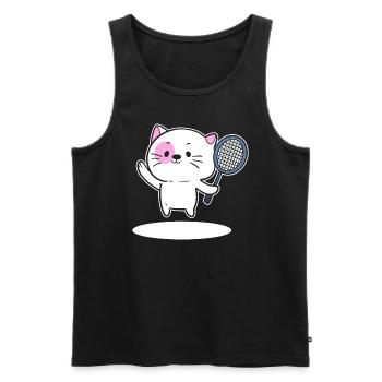 Katze spielt Badminton Federballspieler - Männer Premium Bio Tank Top - Schwarz - Vorne - Michal (187cm)