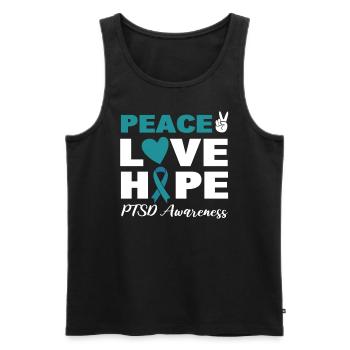 Peace Love Hope PTSD Awareness Psychiater - Männer Premium Bio Tank Top - Schwarz - Vorne - Michal (187cm)