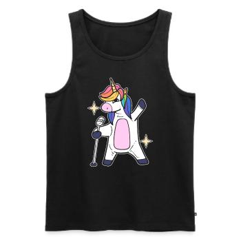 Einhorn singt Karaoke -Sänger - Männer Premium Bio Tank Top - Schwarz - Vorne - AI Model Male 178 light (178cm)