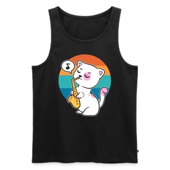 Katze spielt Saxophon Saxophonist - Männer Premium Bio Tank Top - Schwarz - Vorne - Michal (187cm)