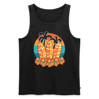 Surfbrett mit Palmen Wassersportliebhaber - Männer Premium Bio Tank Top - Schwarz - Vorne - Michal (187cm)