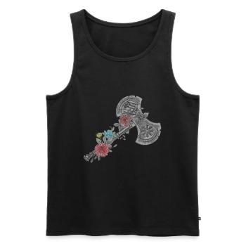 Keltische Wikinger Mit Blumen Doppelaxt Design - Männer Premium Bio Tank Top - Schwarz - Vorne - Michal (187cm)