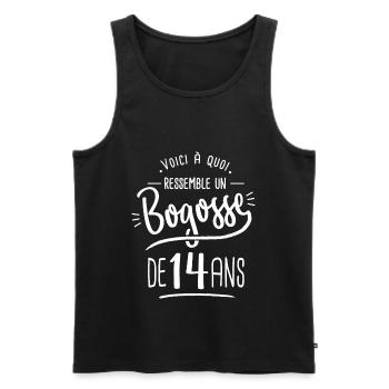 anniversaire 14 ans bogosse cadeau humour 14 ans - Débardeur bio Premium Homme - noir - Devant - AI Model Male 178 light (178cm)
