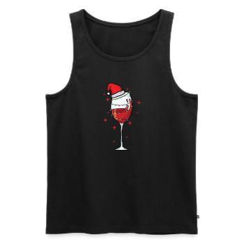 Verre à vin avec casquette de Noël - Débardeur bio Premium Homme - noir - Devant - Michal (187cm)
