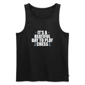 It's a beautiful Day to play Chess Schach - Men's Premium Organic Tank Top - black - Front - AI Model Male 178 light (178cm)