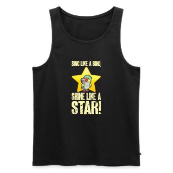 Comic Vogel am Mikrofon: Sing & Shine - Männer Premium Bio Tank Top - Schwarz - Vorne - AI Model Male 178 light (178cm)