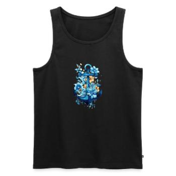 Blauer Anker mit blumigem Flair - Männer Premium Bio Tank Top - Schwarz - Vorne - AI Model Male 178 light (178cm)