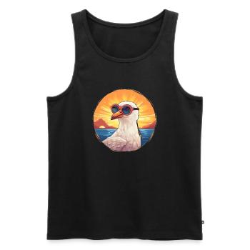 Été, Ambiance plage, Mouette fraîche - Débardeur bio Premium Homme - noir - Devant - Michal (187cm)