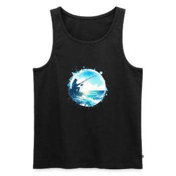 Angler mit Angel fischt am Meer - Männer Premium Bio Tank Top - Schwarz - Vorne - AI Model Male 178 light (178cm)