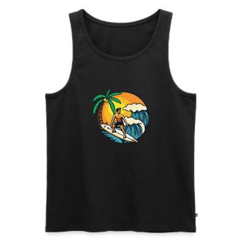Un surfeur surfe sur une vague - Débardeur bio Premium Homme - noir - Devant - Michal (187cm)