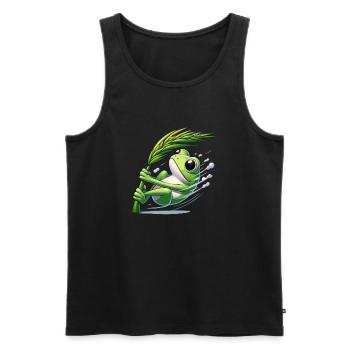 Comic frog clinging to blade of grass - Men's Premium Organic Tank Top - black - Front - AI Model Male 178 light (178cm)