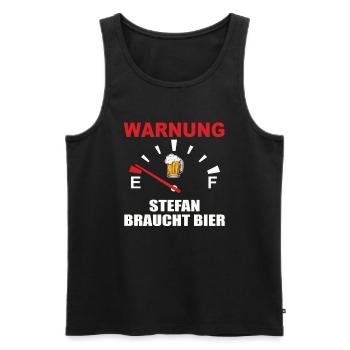 Warning – Stefan needs beer! - Men's Premium Organic Tank Top - black - Front - AI Model Male 178 light (178cm)