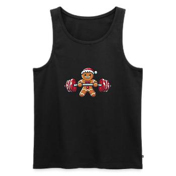 Pain d’épice homme haltère Noël Gym - Débardeur bio Premium Homme - noir - Devant - Michal (187cm)