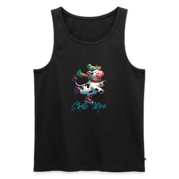 Kuh beim Eislaufen Winter Cartoon - Männer Premium Bio Tank Top - Schwarz - Vorne - AI Model Male 178 light (178cm)