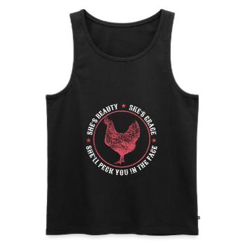 Poule, fermier - Débardeur bio Premium Homme - noir - Devant - Michal (187cm)