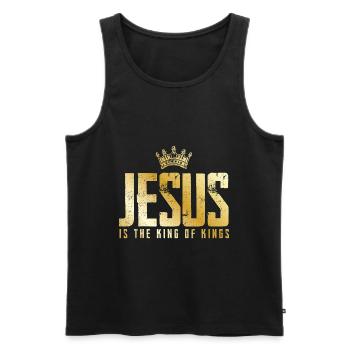 Jésus Christ est roi d'or - Débardeur bio Premium Homme - noir - Devant - Michal (187cm)