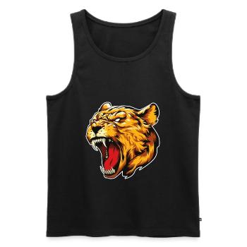 Animal tête de lionne - Débardeur bio Premium Homme - noir - Devant - Michal (187cm)