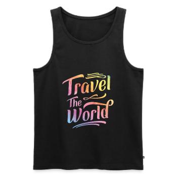 World Travel Travel Vacation - Débardeur bio Premium Homme - noir - Devant - AI Model Male 178 light (178cm)