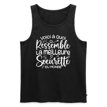 Cadeau Meilleure Sœurette - Cadeau Super Soeurette - Débardeur bio Premium Homme - noir - Devant - Michal (187cm)