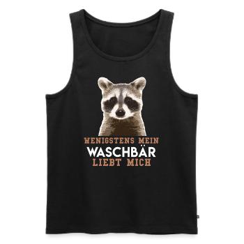 WENIGSTENS MEIN WASCHBÄR LIEBT MICH - Männer Premium Bio Tank Top - Schwarz - Vorne - Michal (187cm)