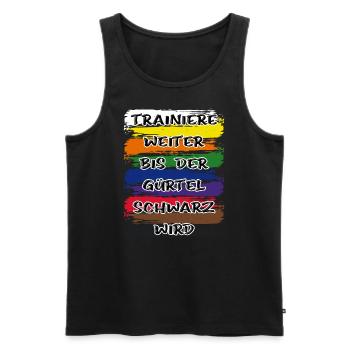 KARATE GESCHENKE SCHWARZER GÜRTEL SPRUCH - Männer Premium Bio Tank Top - Schwarz - Vorne - Michal (187cm)