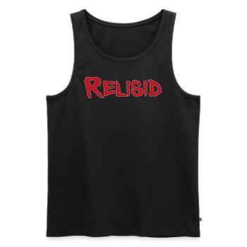 Clan Silure Wear - Design « Relisid » imprimé rouge - Débardeur bio Premium Homme - noir - Devant - AI Model Male 178 light (178cm)