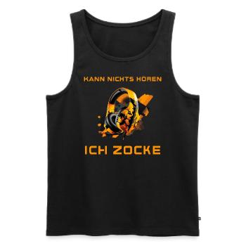 Kann nichts hören ich zocke - Gamer, Headset, Geek - Männer Premium Bio Tank Top - Schwarz - Vorne - Michal (187cm)
